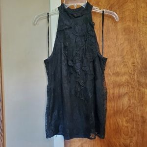 AB Studio T143 Black Lace Ruffle Sleeveless Size Large